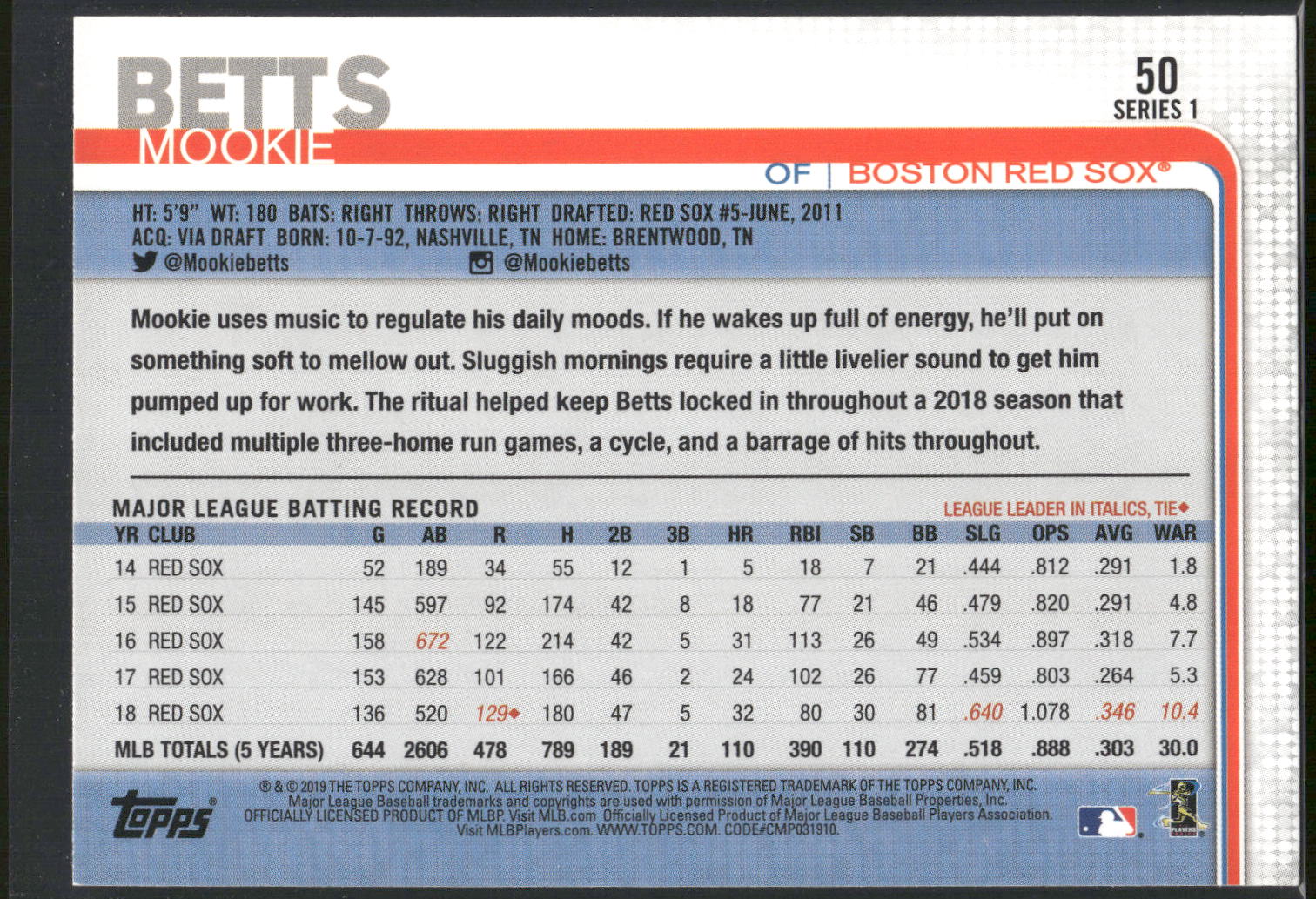 2019 Topps #50 Mookie Betts