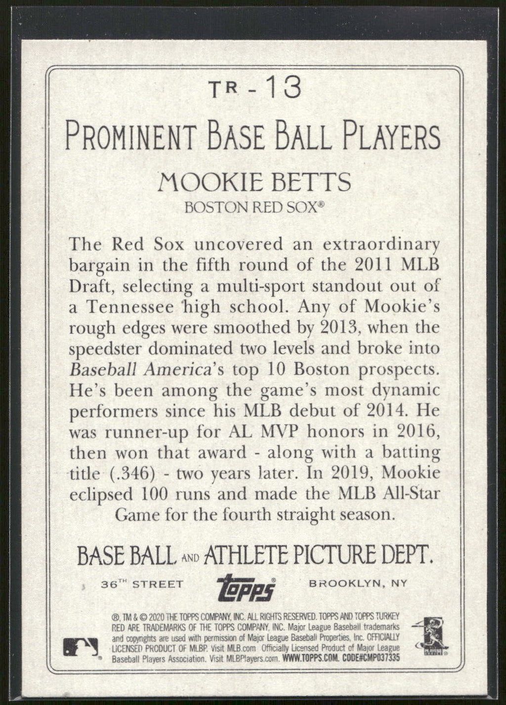 2020 Topps #TR-13 Mookie Betts Turkey Red 2020 (Series 1)