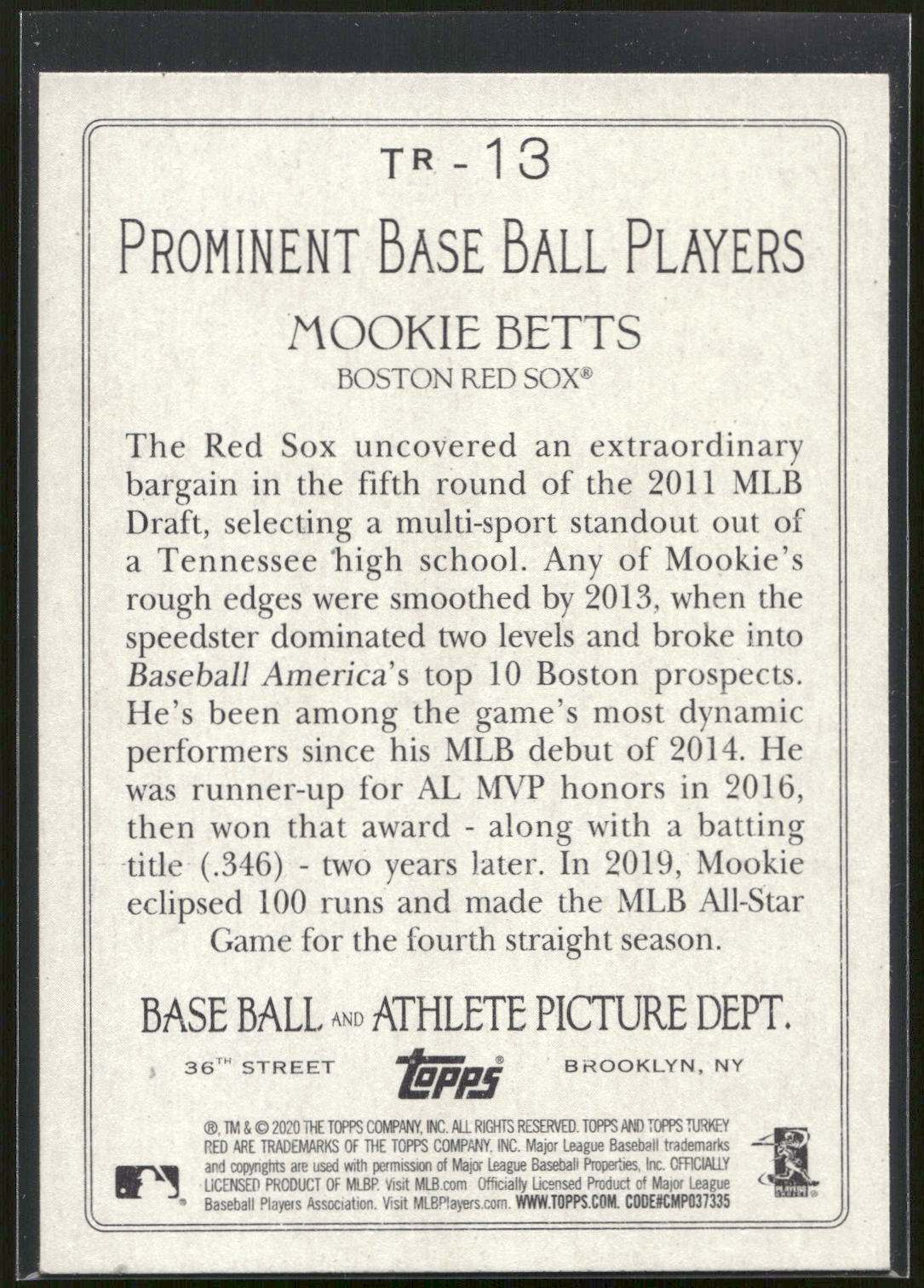 2020 Topps #TR-13 Mookie Betts Turkey Red 2020 (Series 1)
