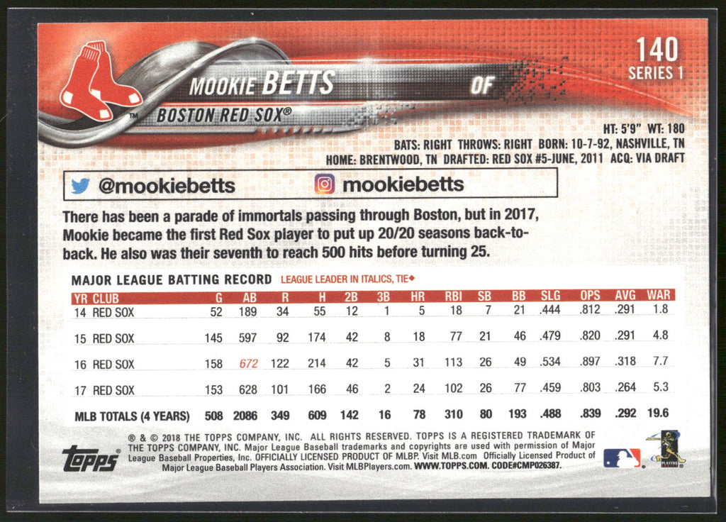 2018 Topps #140 Mookie Betts