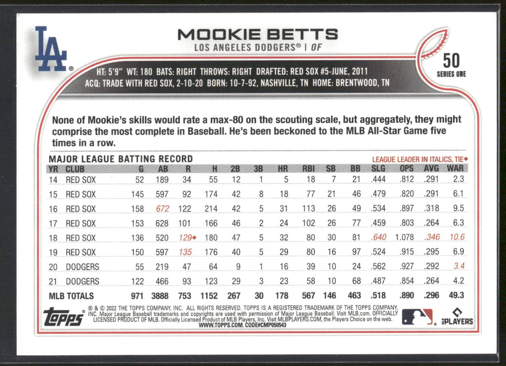 2022 Topps #50 Mookie Betts
