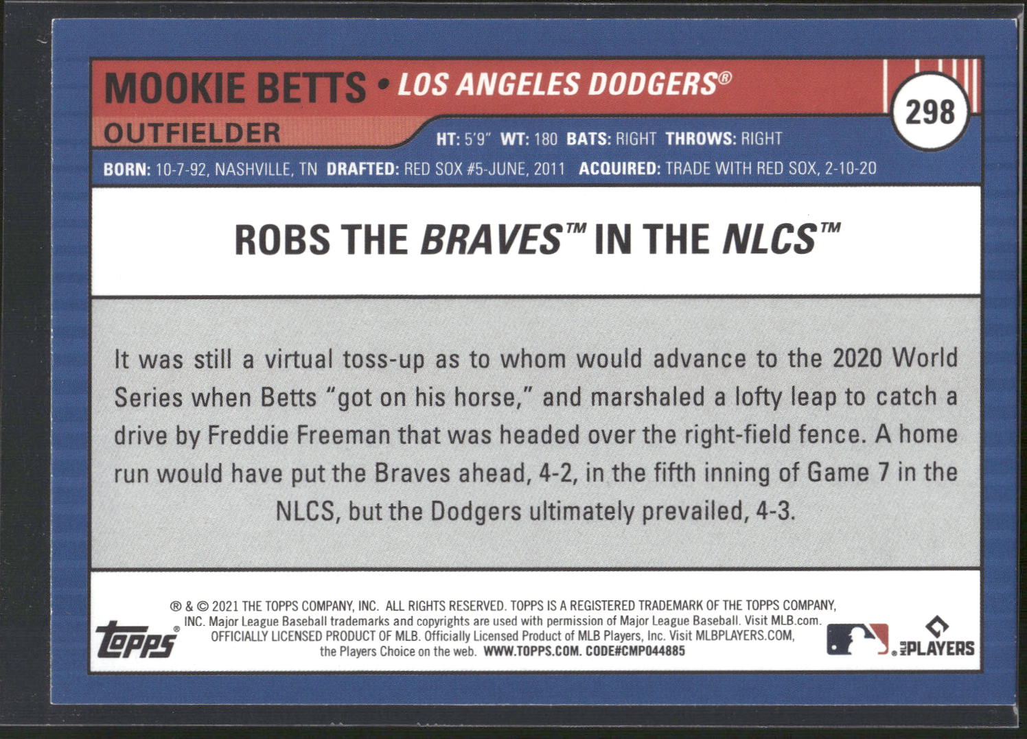 2021 Topps Big League #298 Mookie Betts