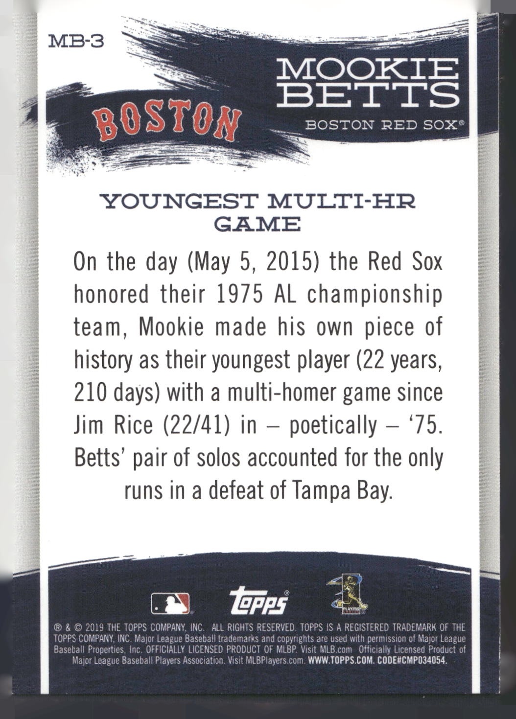 2019 Topps #MB-3 Mookie Betts Mookie Betts Star Player Highlights