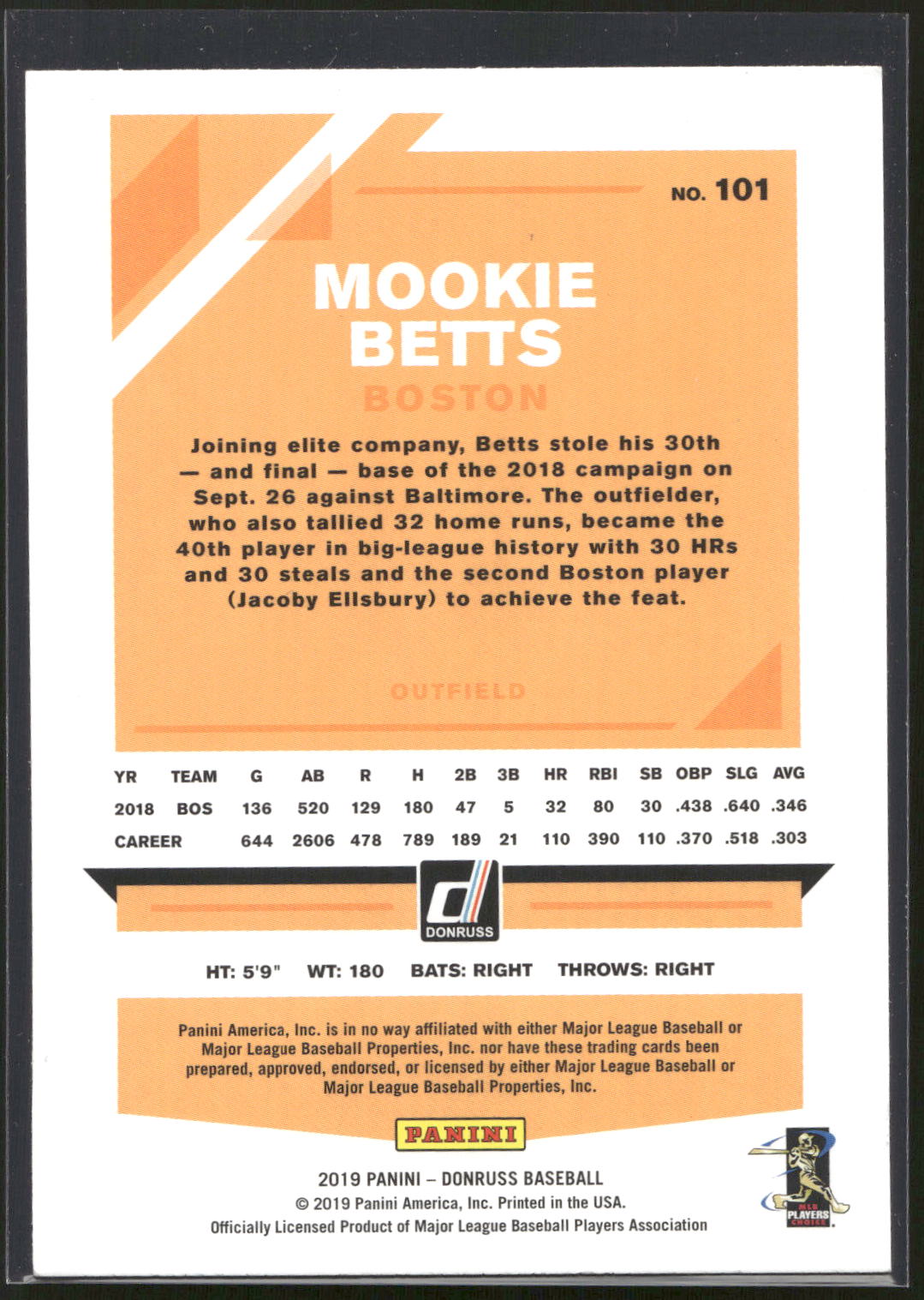 2019 Donruss #101b Mookie Betts