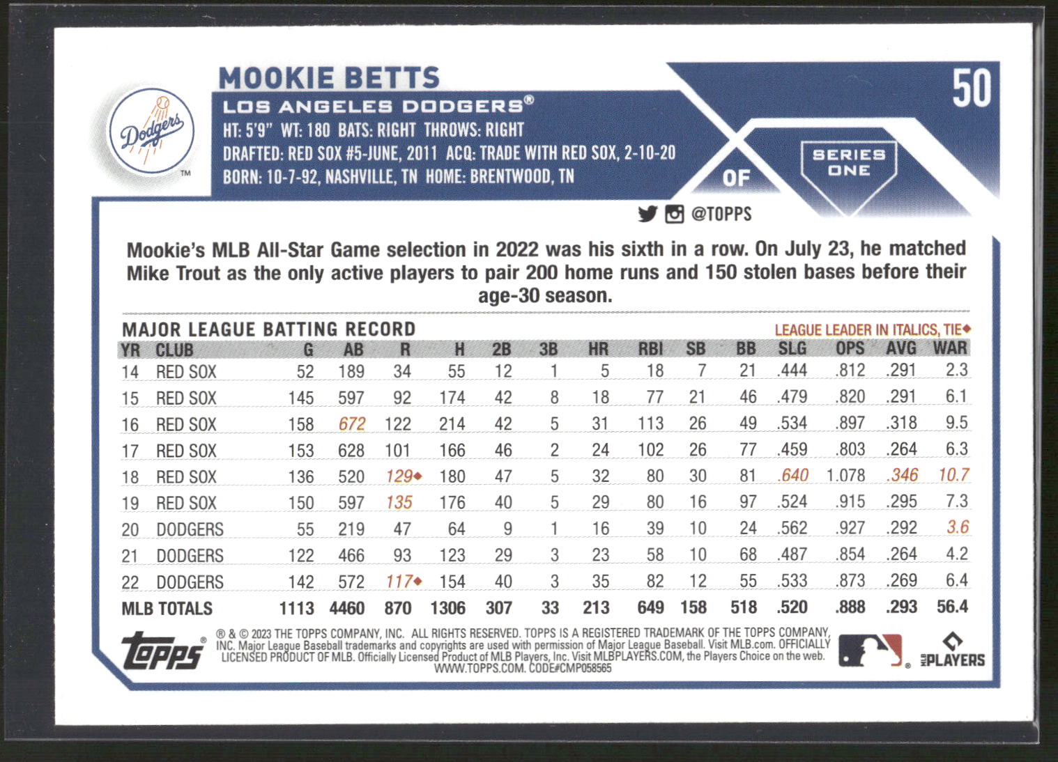2023 Topps #50 Mookie Betts