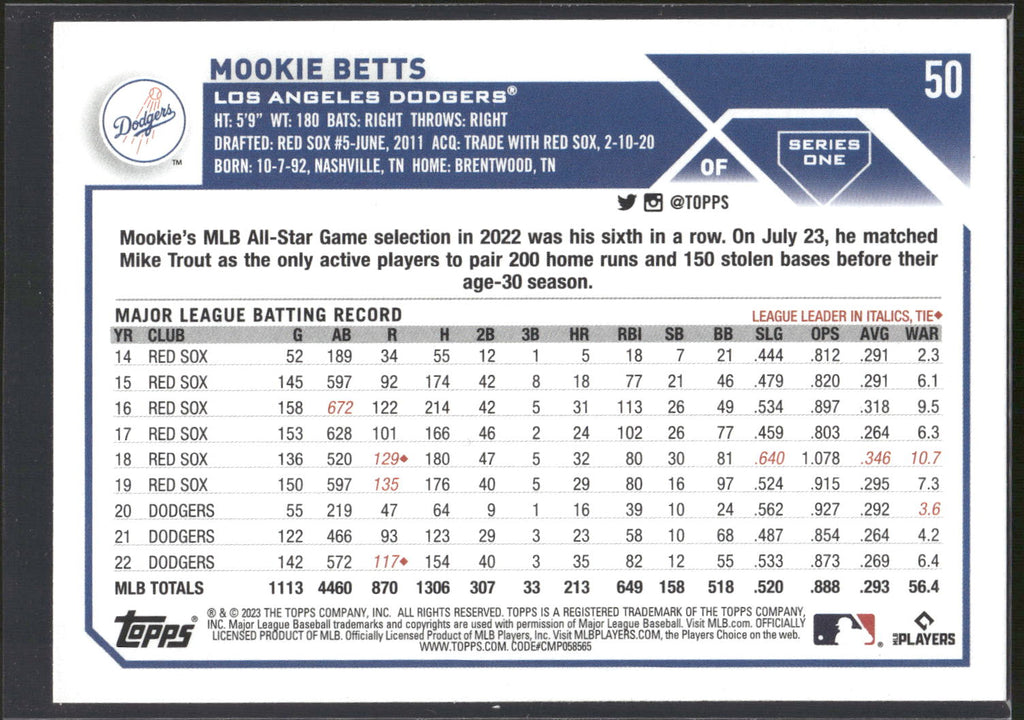 2023 Topps #50 Mookie Betts