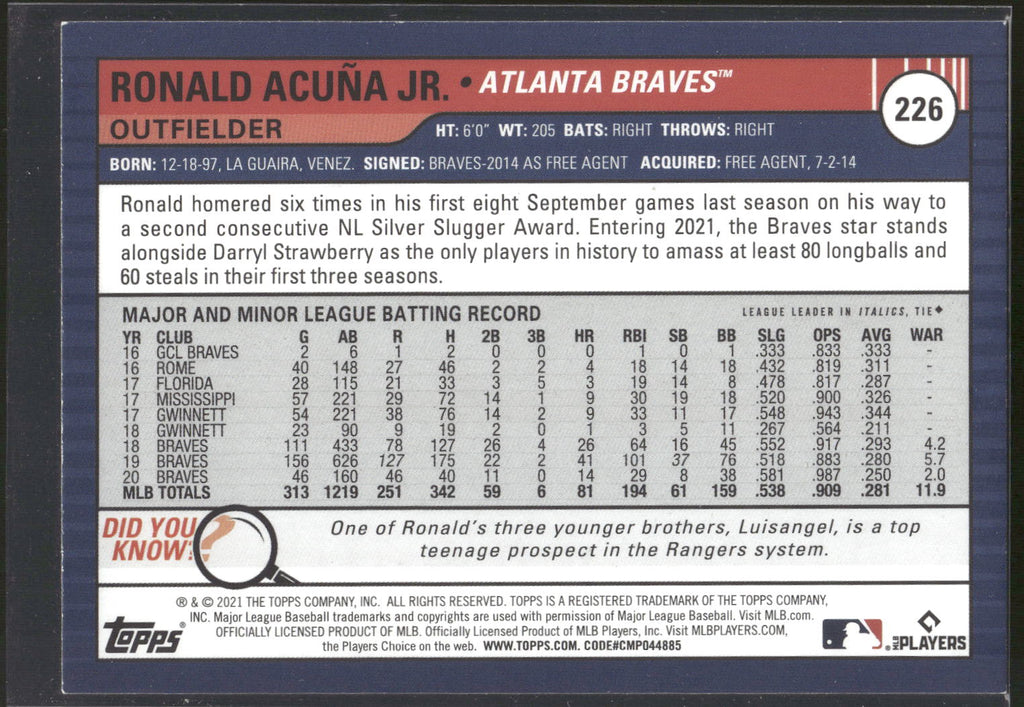2021 Topps Big League #226 Ronald Acuña Jr.