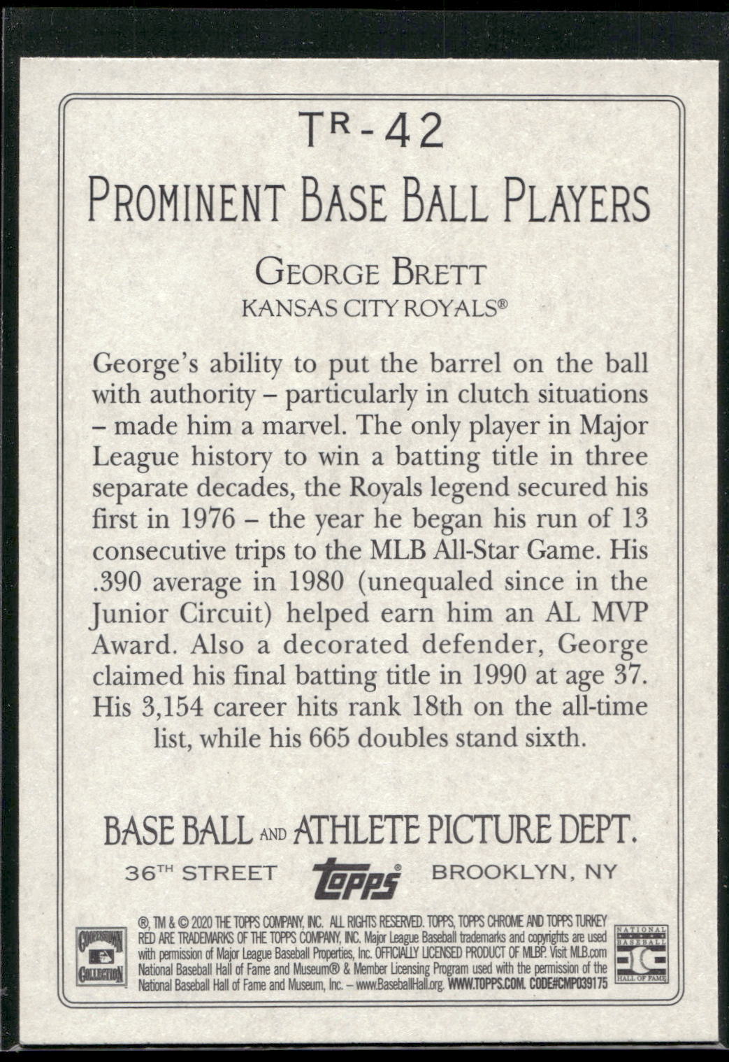 2020 Topps #TR-42 George Brett Turkey Red 2020 (Series 2)