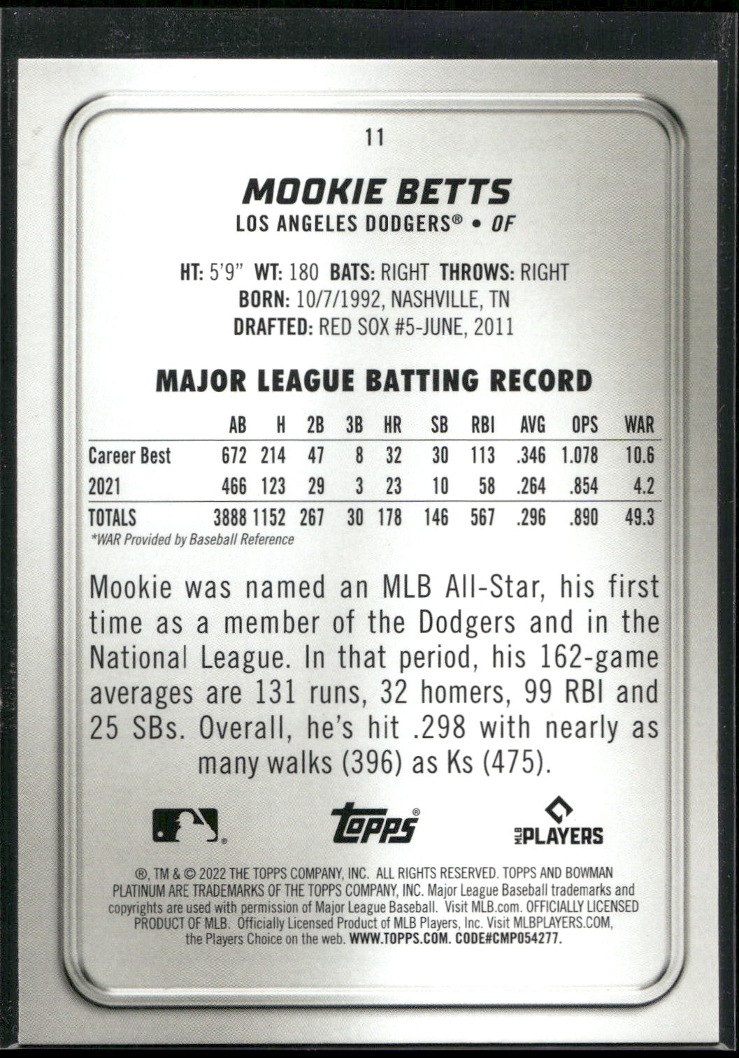 2022 Bowman Platinum #11 Mookie Betts