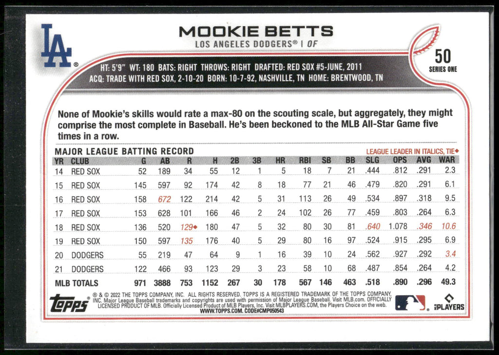 2022 Topps #50 Mookie Betts