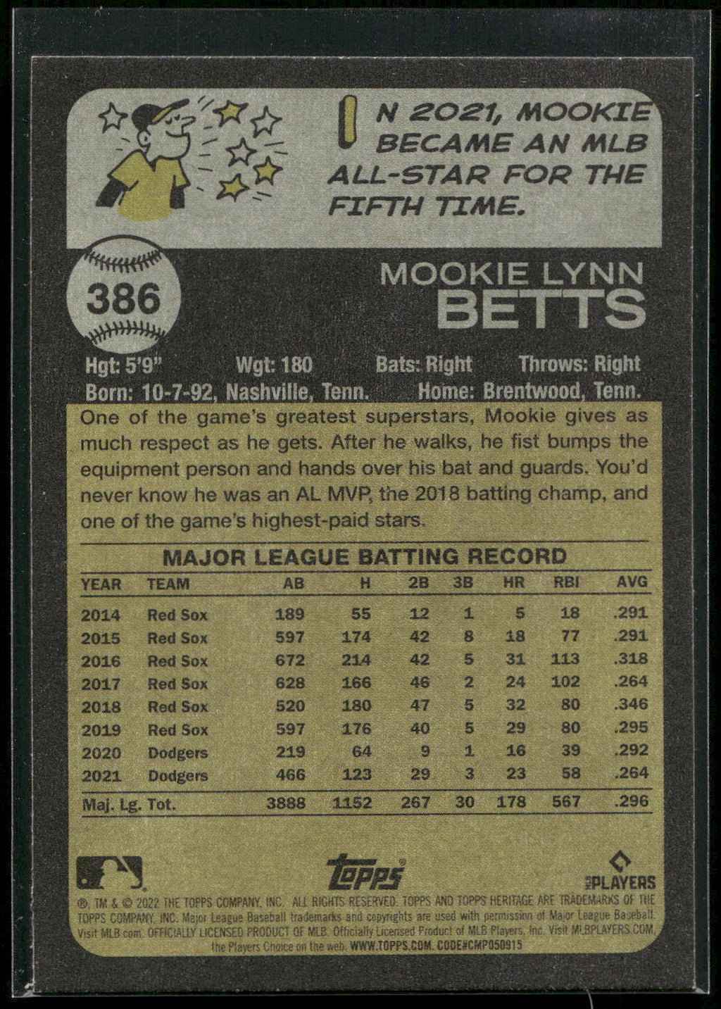 2022 Topps Heritage #386 Mookie Betts