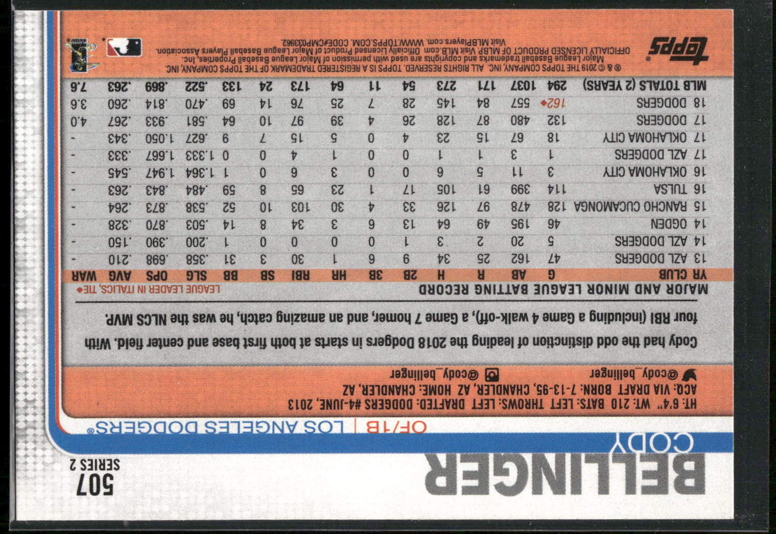 2019 Topps #507 Cody Bellinger
