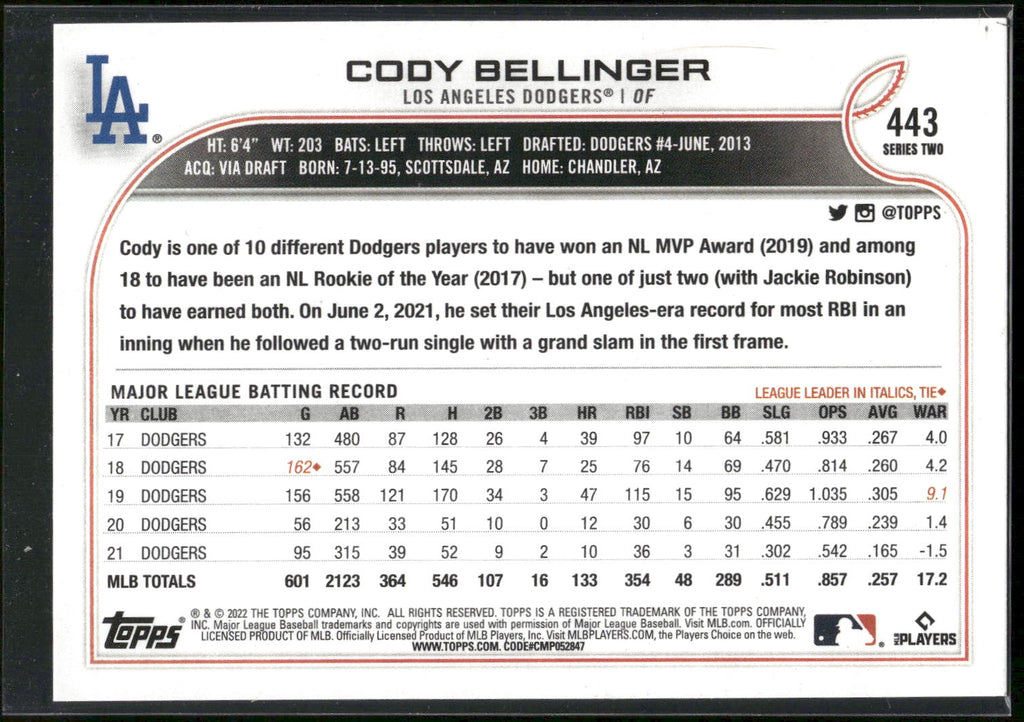 2022 Topps #443 Cody Bellinger