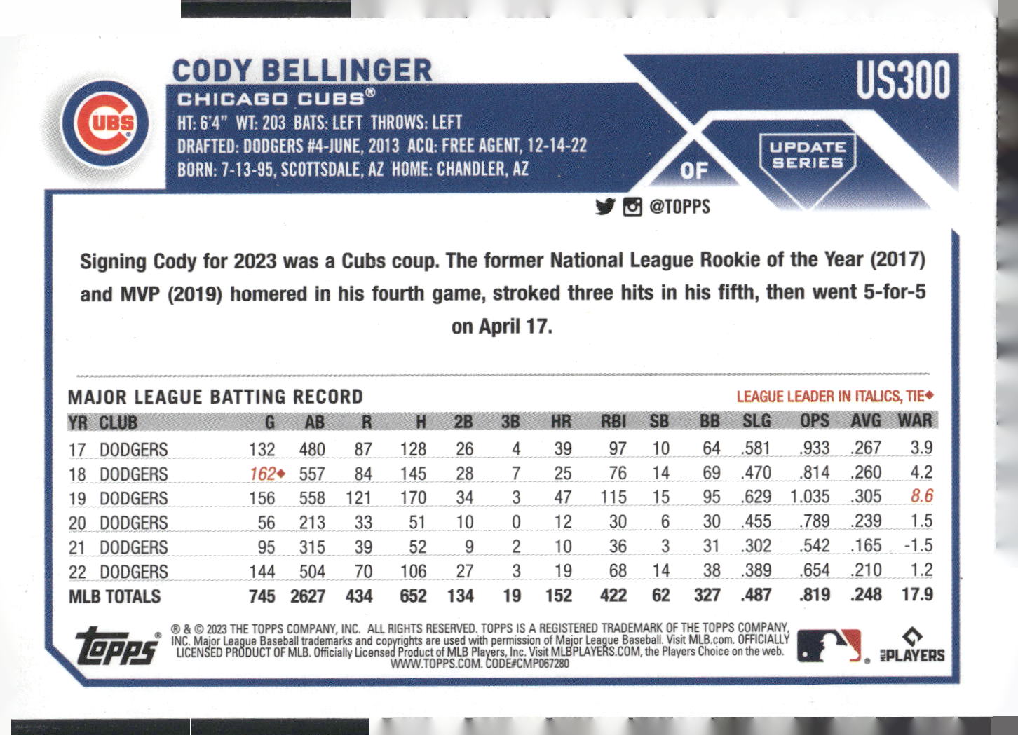 2023 Topps Update #US300 Cody Bellinger