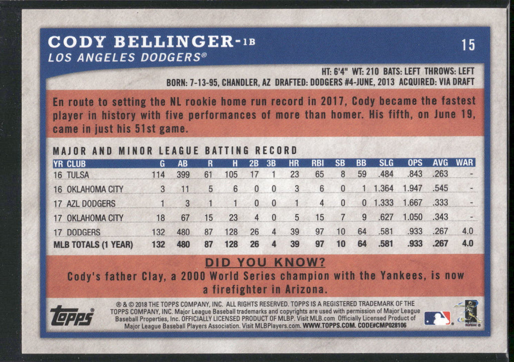 2018 Topps Big League #15 Cody Bellinger Gold