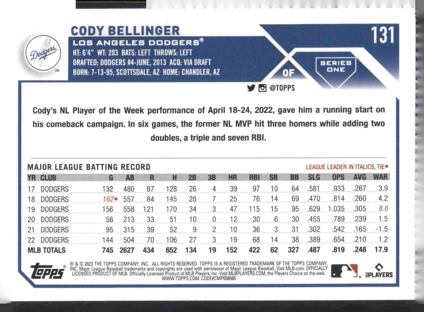 2023 Topps #131 Cody Bellinger