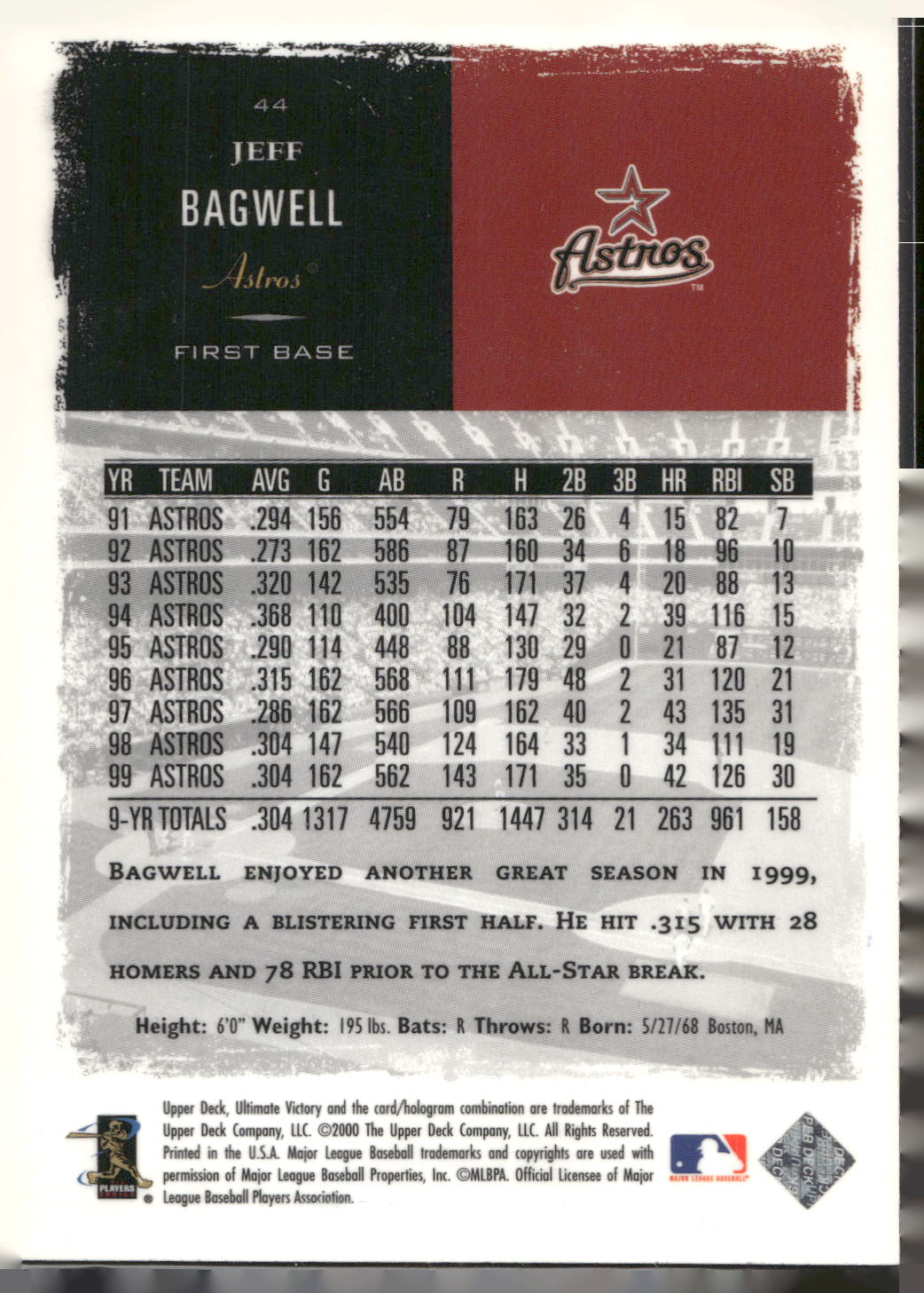 2000 Upper Deck Ultimate Victory #44 Jeff Bagwell