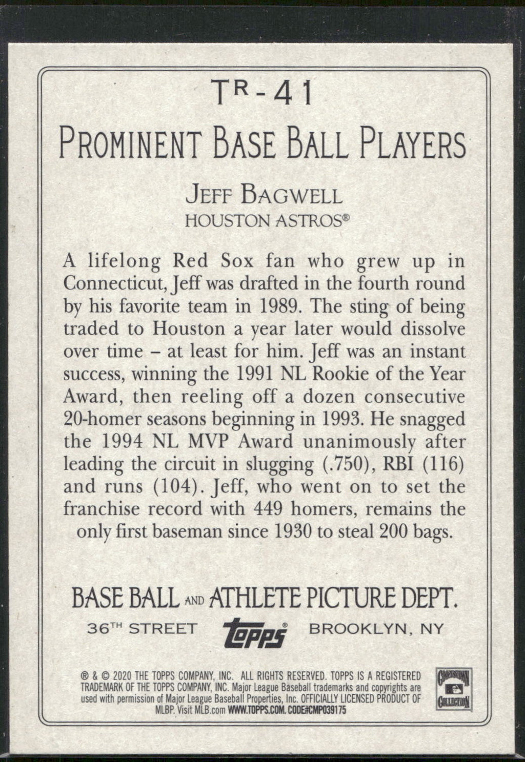 2020 Topps #TR-41 Jeff Bagwell Turkey Red 2020 (Series 2)