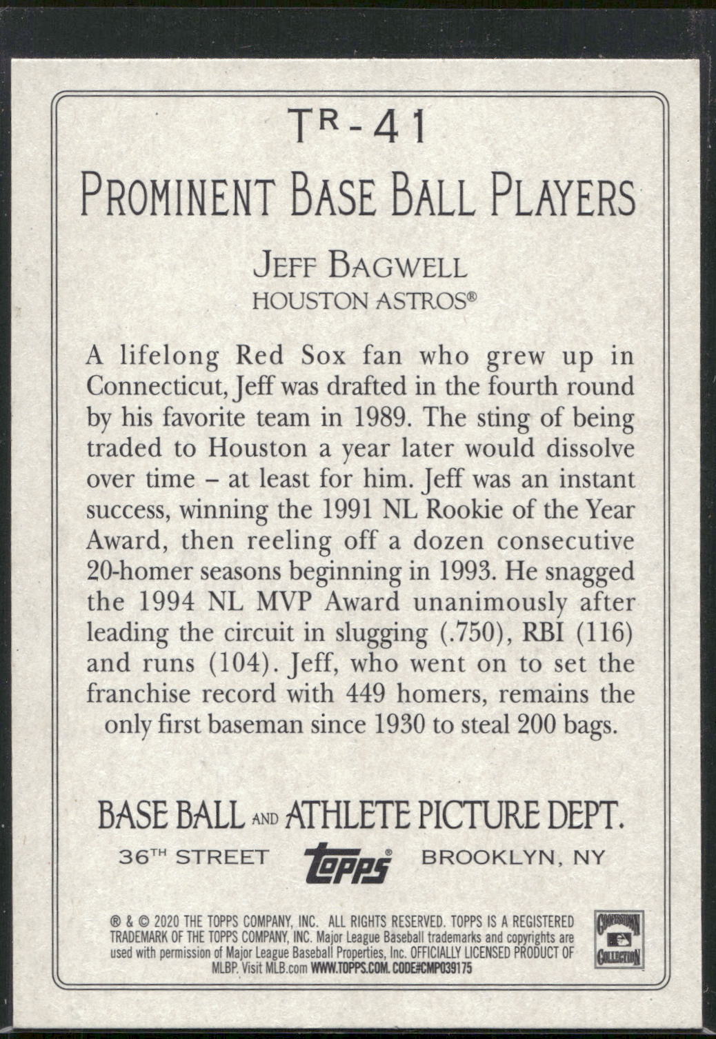 2020 Topps #TR-41 Jeff Bagwell Turkey Red 2020 (Series 2)
