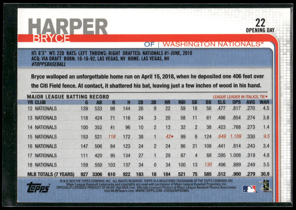 2019 Topps Opening Day #22 Bryce Harper
