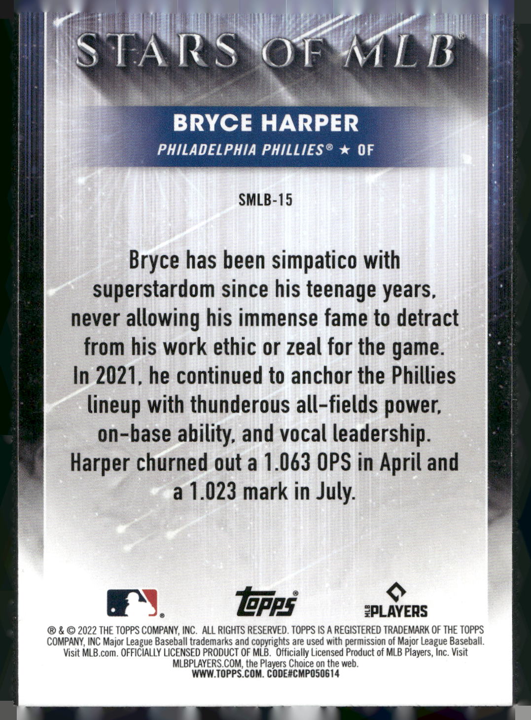2022 Topps #SMLB-15 Bryce Harper Stars of MLB