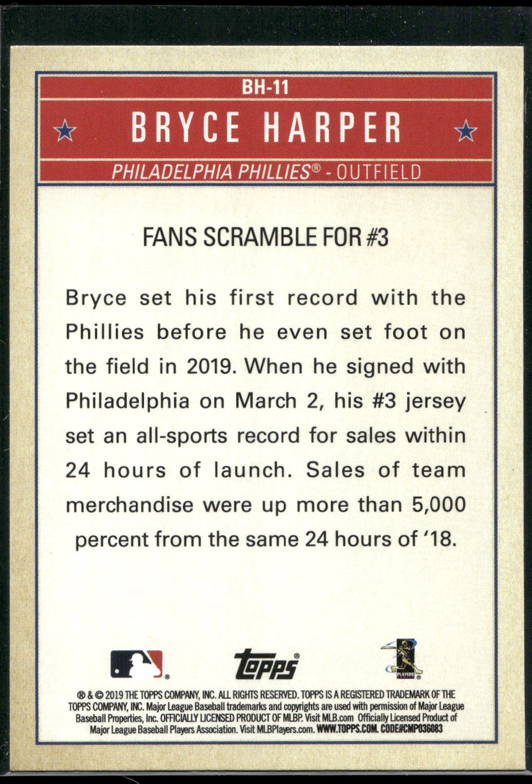 2019 Topps Update #BH-11 Bryce Harper Bryce Harper Welcome to Philly