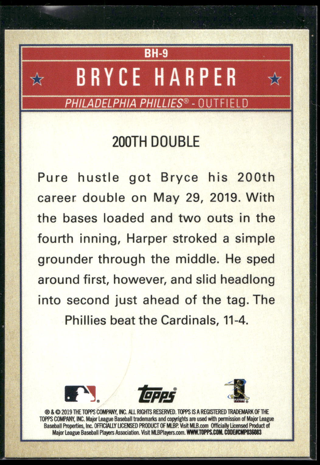 2019 Topps Update #BH-9 Bryce Harper Bryce Harper Welcome to Philly