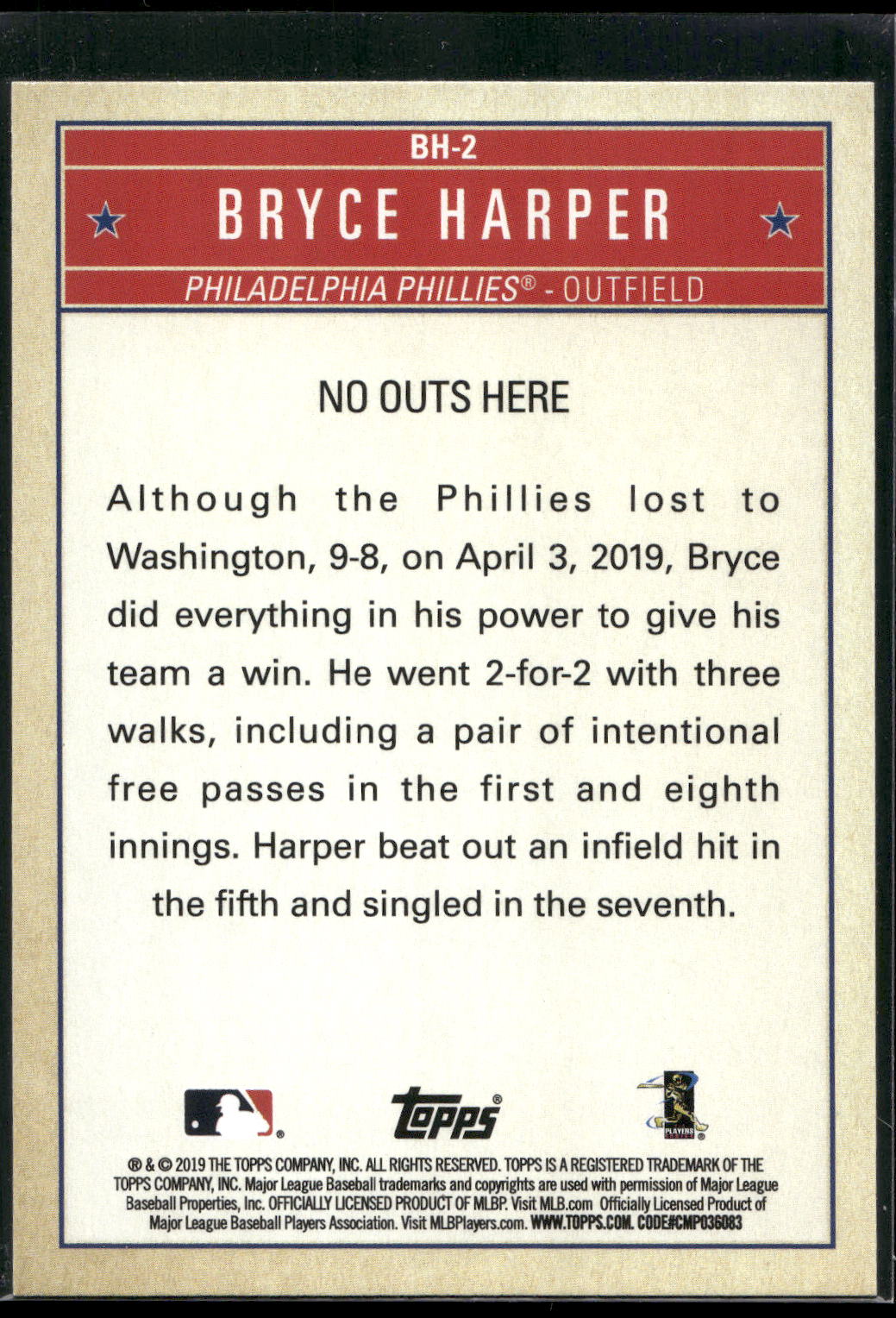 2019 Topps Update #BH-2 Bryce Harper Bryce Harper Welcome to Philly