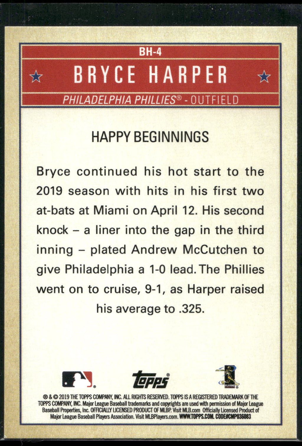 2019 Topps Update #BH-4 Bryce Harper Bryce Harper Welcome to Philly