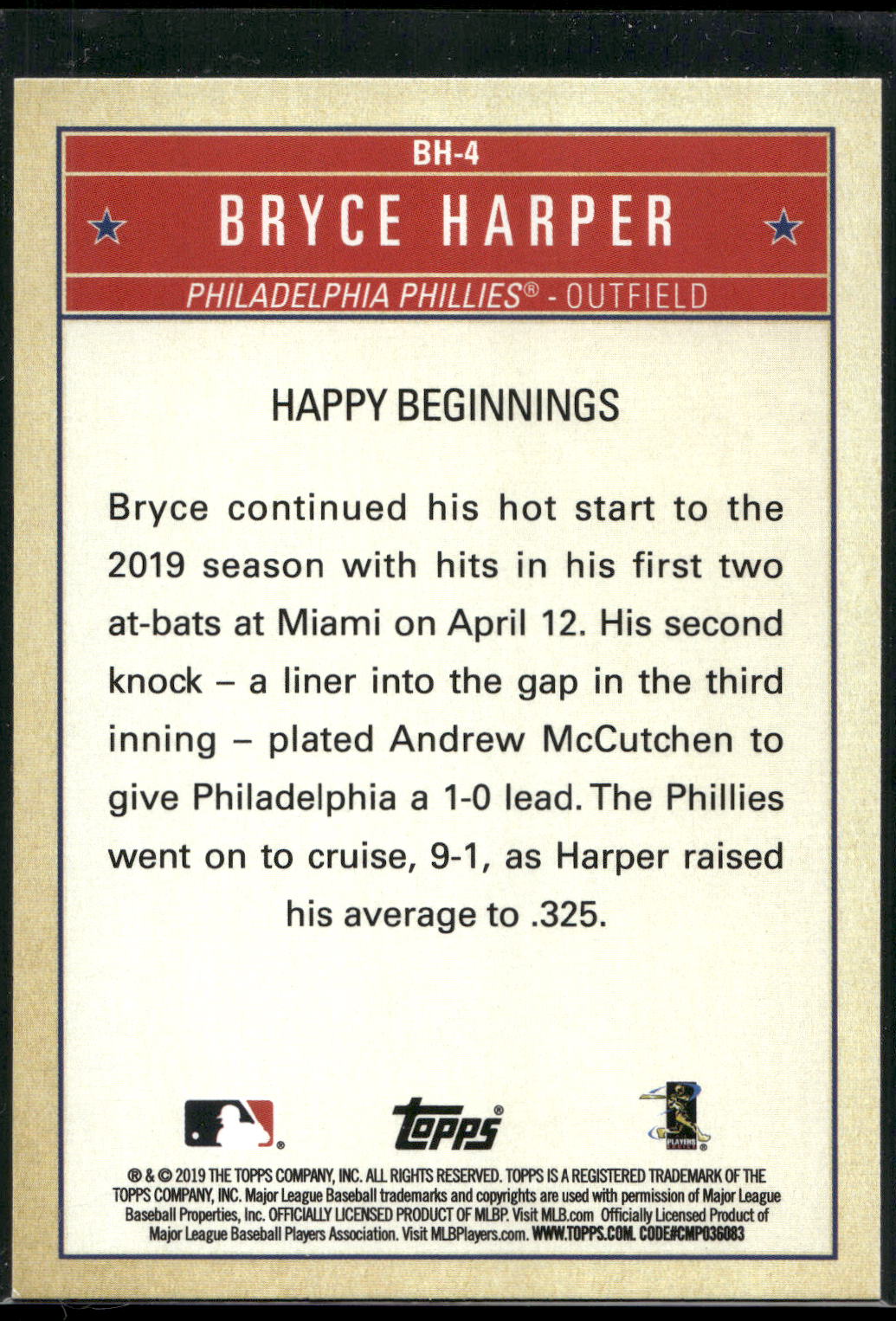 2019 Topps Update #BH-4 Bryce Harper Bryce Harper Welcome to Philly