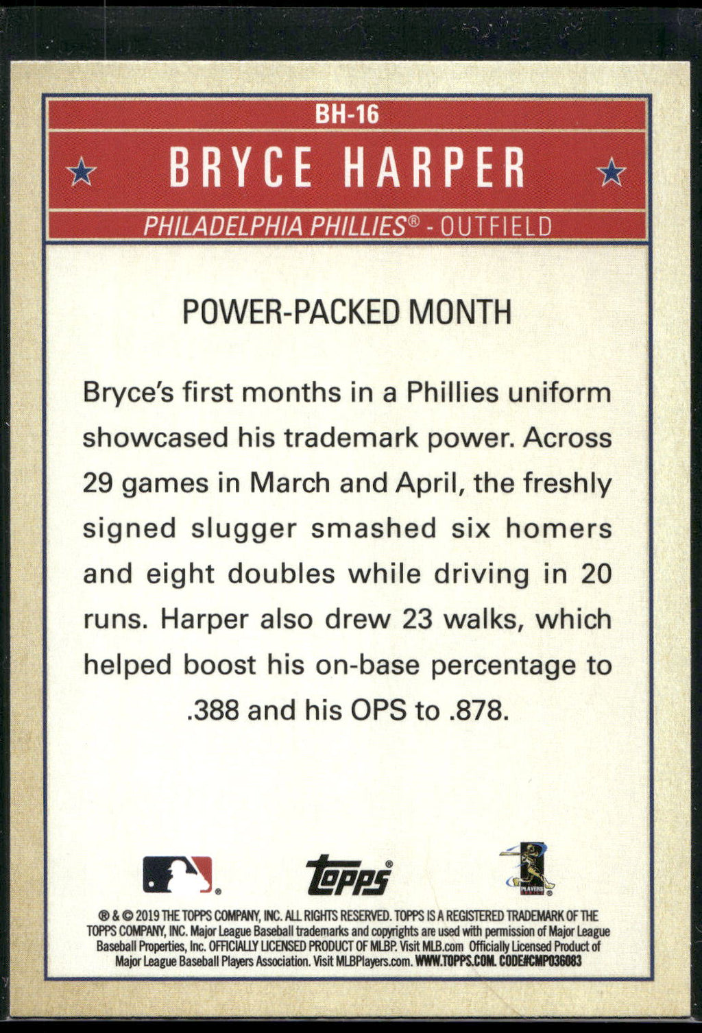 2019 Topps Update #BH-16 Bryce Harper Bryce Harper Welcome to Philly