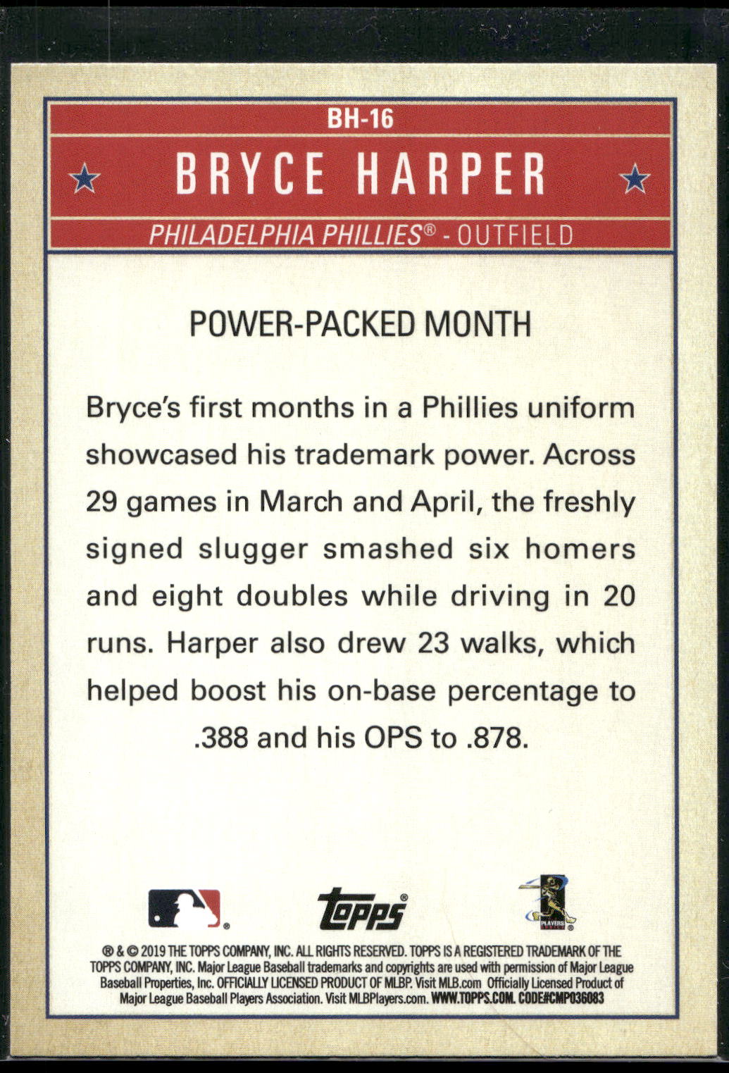 2019 Topps Update #BH-16 Bryce Harper Bryce Harper Welcome to Philly