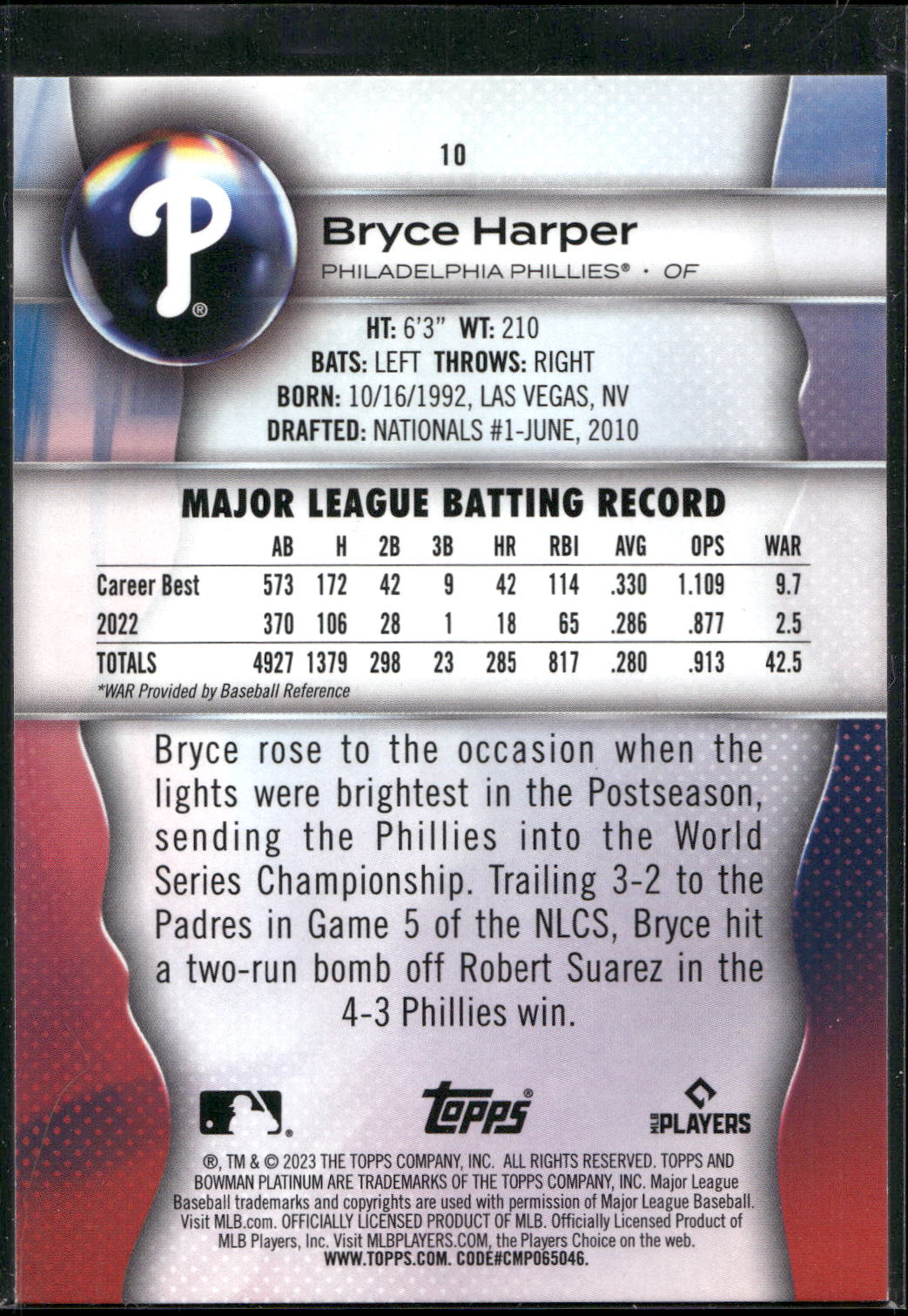 2023 Bowman Platinum #10 Bryce Harper