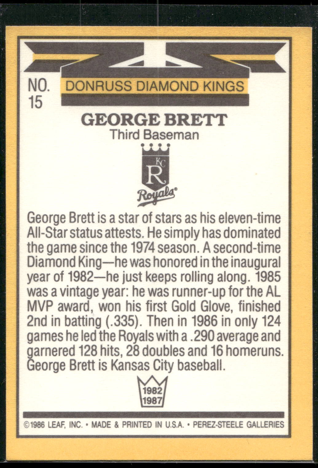 1987 Donruss #15 George Brett Super Diamond Kings