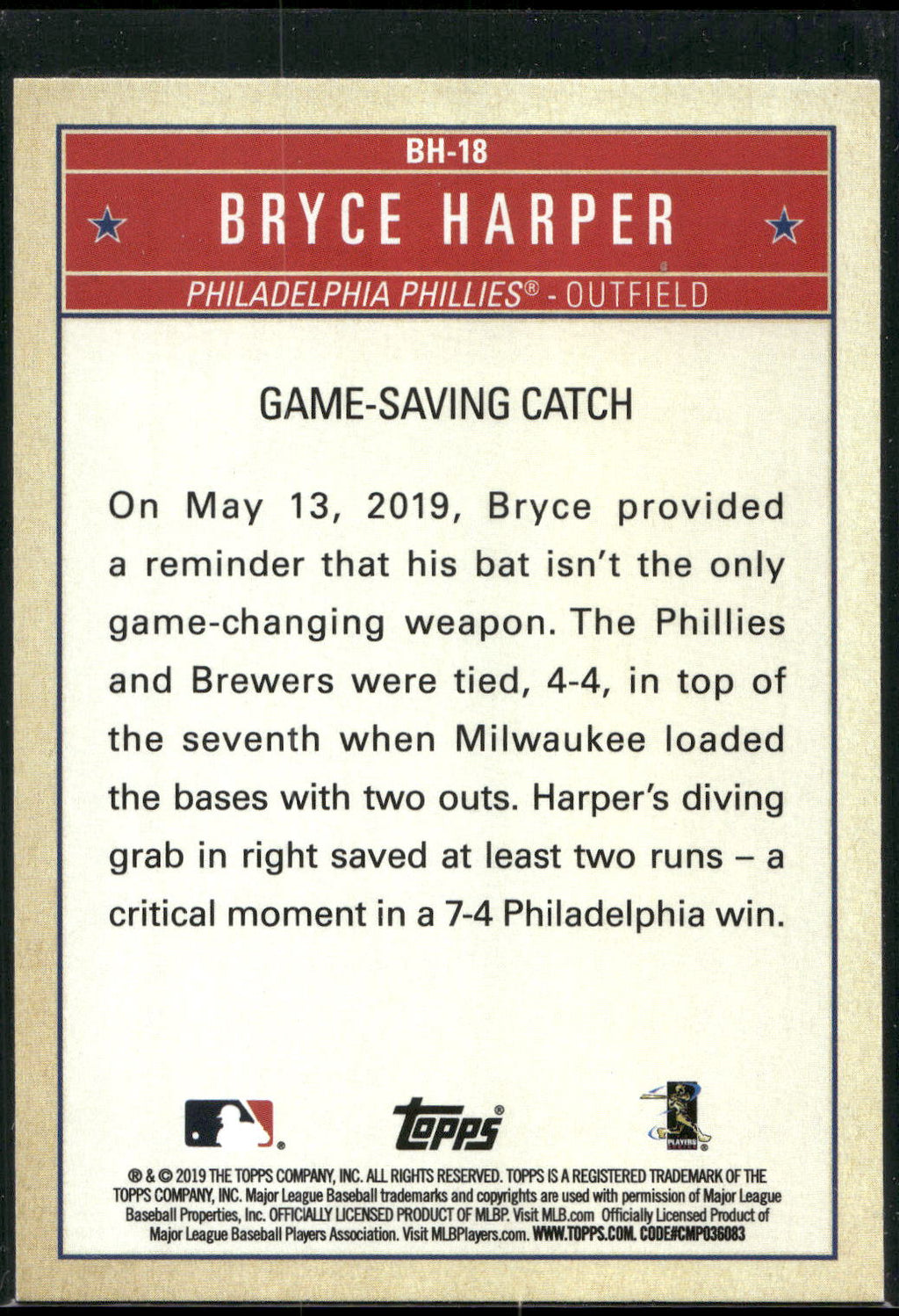 2019 Topps Update #BH-18 Bryce Harper Bryce Harper Welcome to Philly