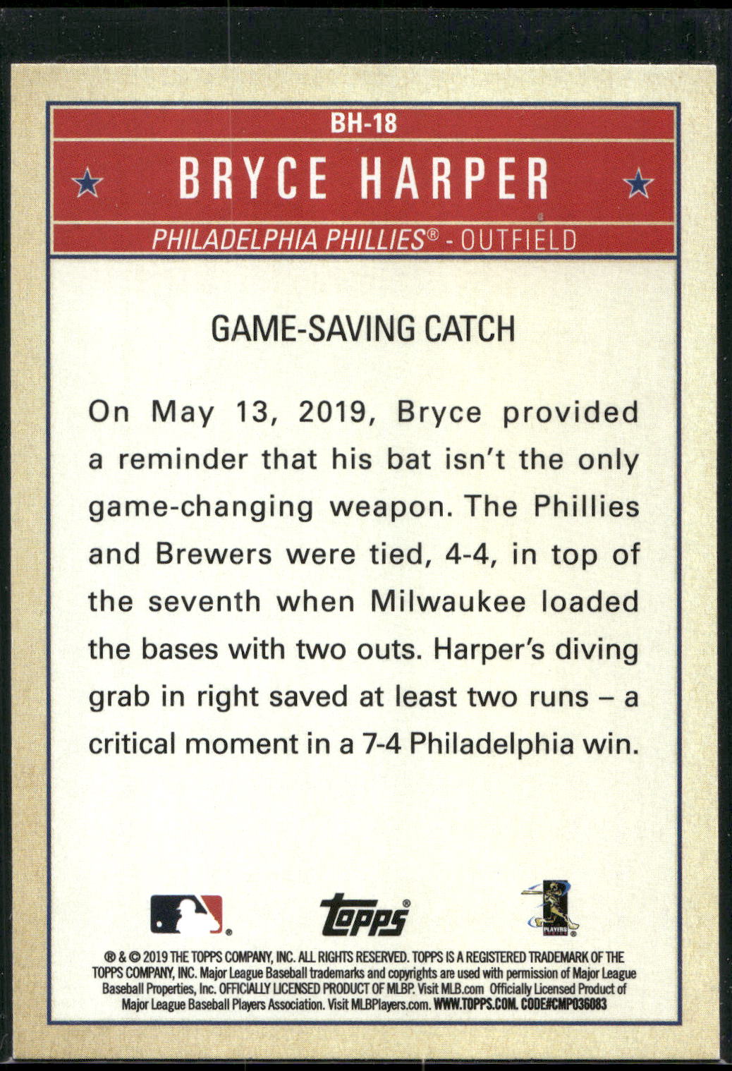 2019 Topps Update #BH-18 Bryce Harper Bryce Harper Welcome to Philly