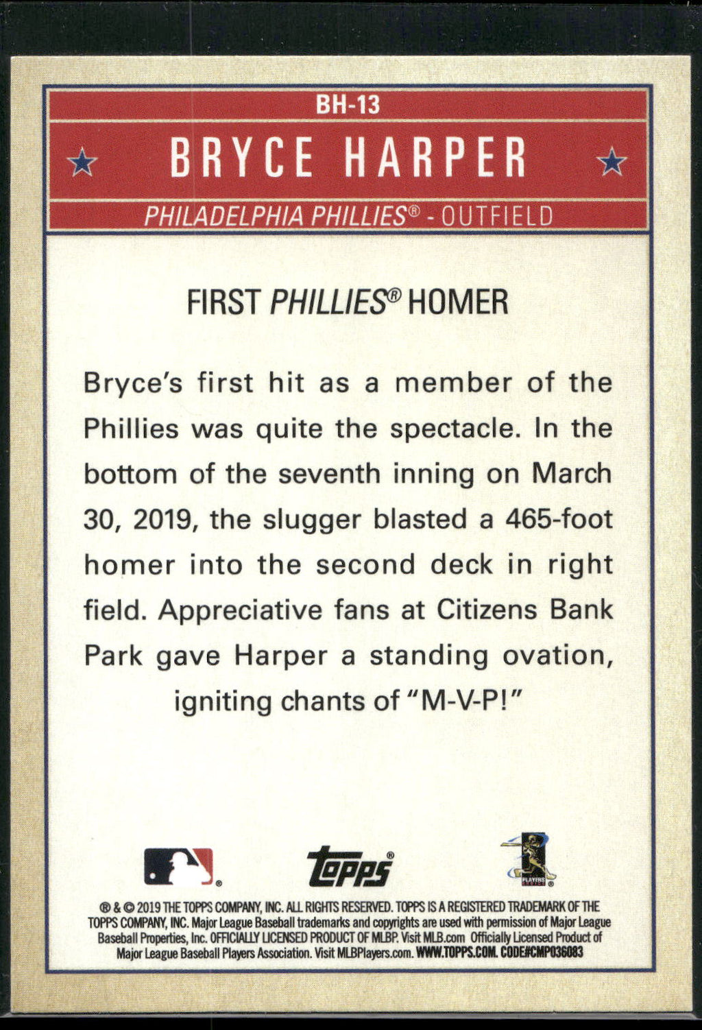 2019 Topps Update #BH-13 Bryce Harper Bryce Harper Welcome to Philly