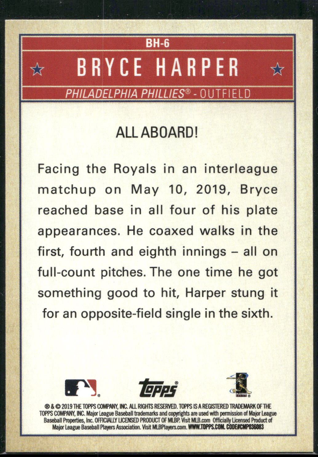 2019 Topps Update #BH-6 Bryce Harper Bryce Harper Welcome to Philly