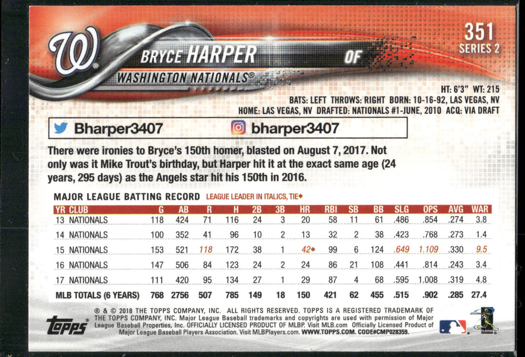 2018 Topps #351 Bryce Harper