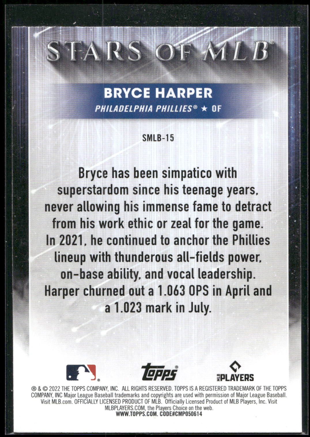 2022 Topps #SMLB-15 Bryce Harper Stars of MLB