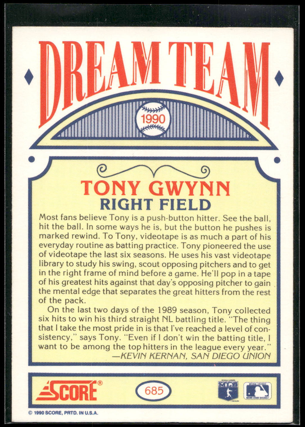 1990 Score #685 Tony Gwynn