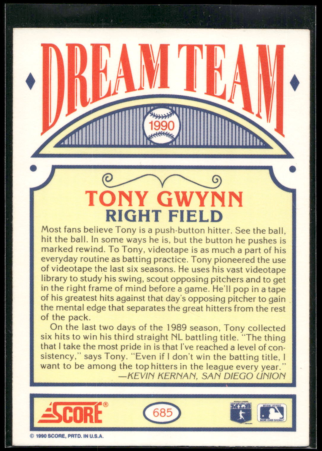 1990 Score #685 Tony Gwynn