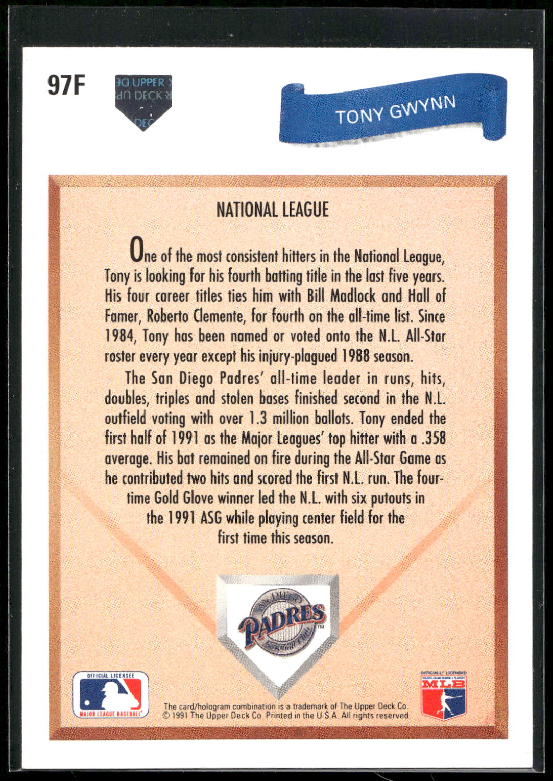 1991 Upper Deck Final Edition #97F Tony Gwynn