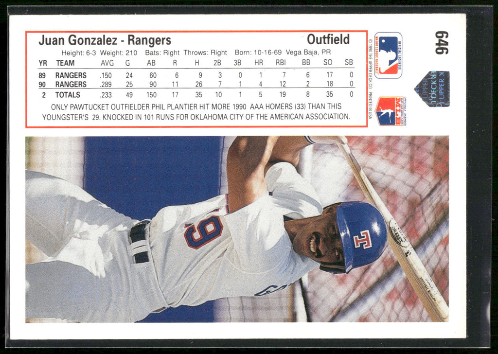 1991 Upper Deck #646 Juan Gonzalez
