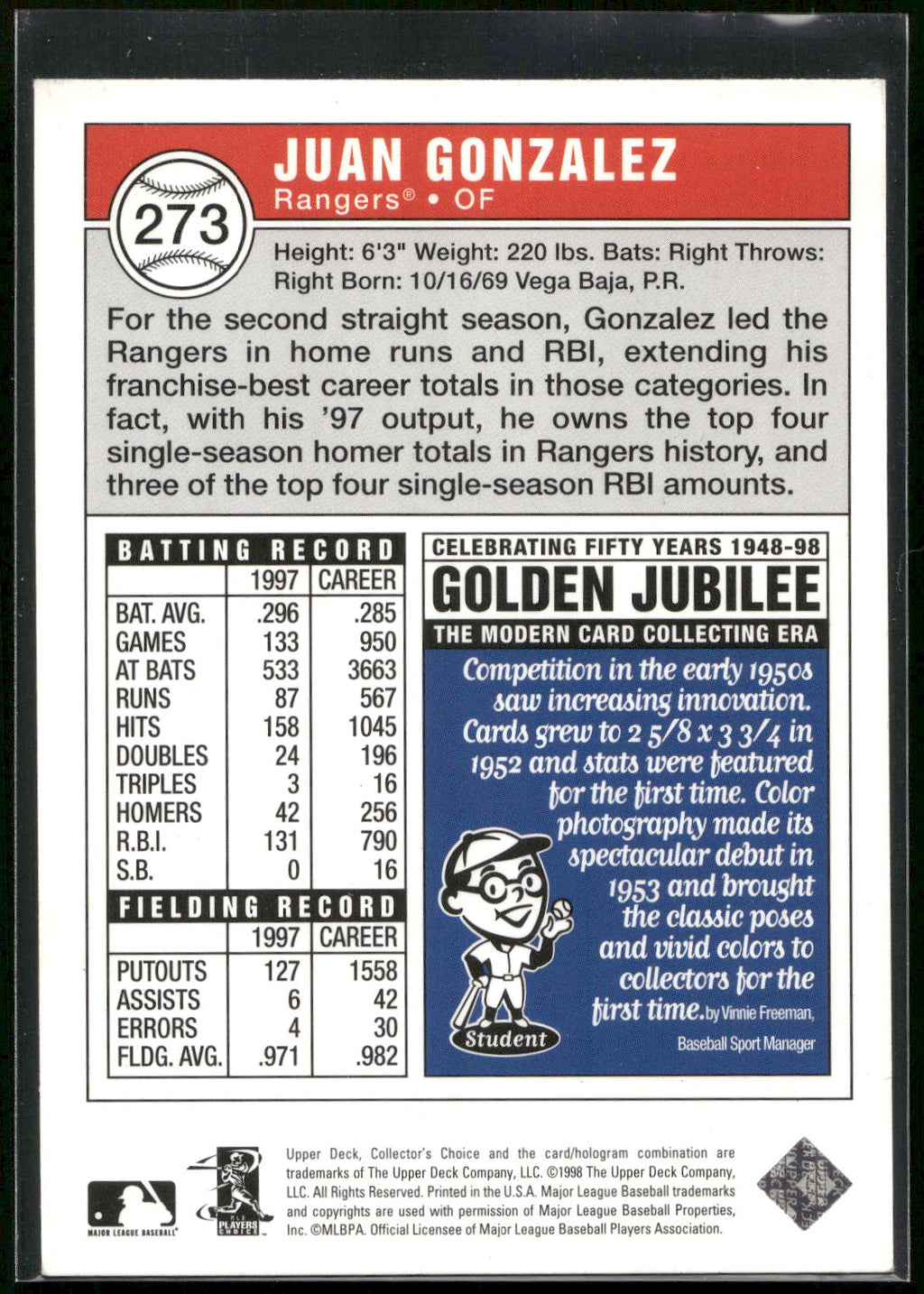 1998 Collector's Choice #273 Juan Gonzalez