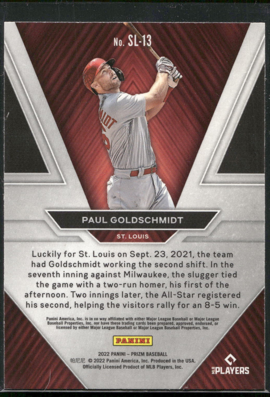 2022 Panini Prizm #SL-13 Paul Goldschmidt Sluggers