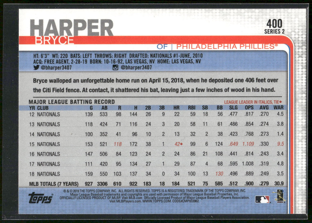 2019 Topps #400 Bryce Harper