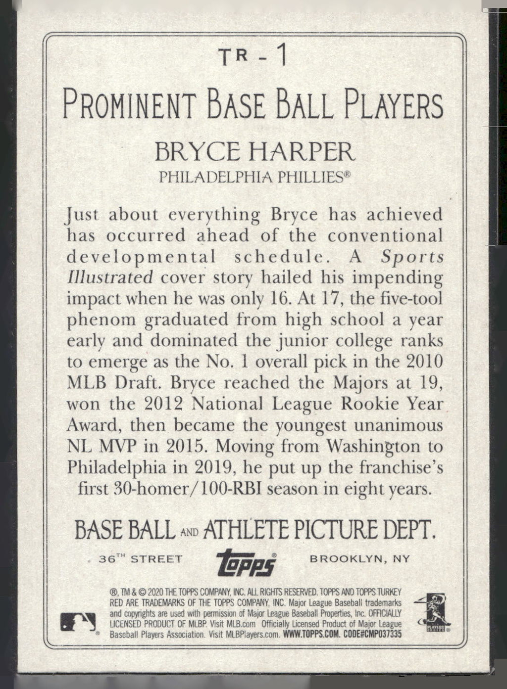 2020 Topps #TR-1 Bryce Harper Turkey Red 2020 (Series 1)