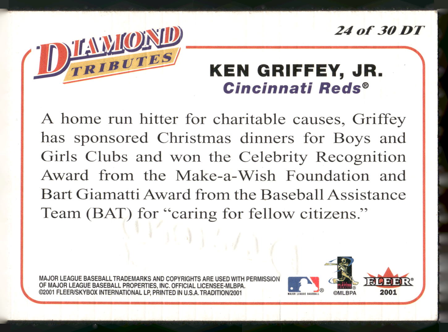 2001 Fleer Tradition #24 DT Ken Griffey, Jr. Diamond Tributes