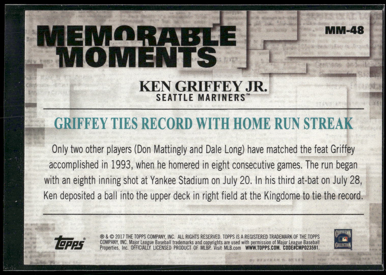 2017 Topps #MM-48 Ken Griffey Jr. Memorable Moments